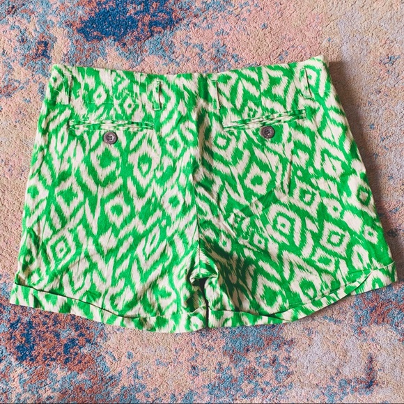 Cynthia Rowley Linen Green/Cream Pattern Shorts, size 10 - Picture 2 of 6